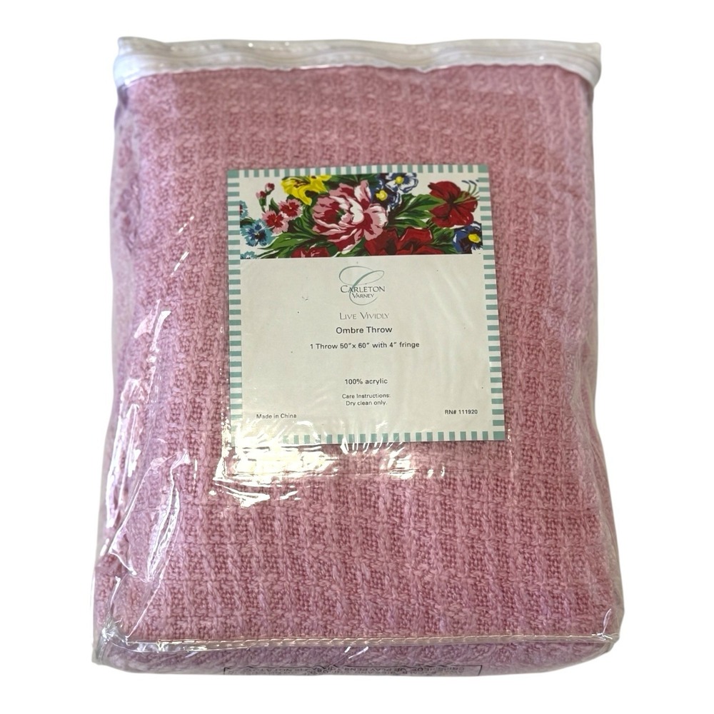 Rare Carleton Varney Live Vividly Ombré Throw 50" x 60" 4" Fringe Pink Ombré